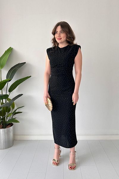 MaziButik Rochie creponată strălucitoare neagră