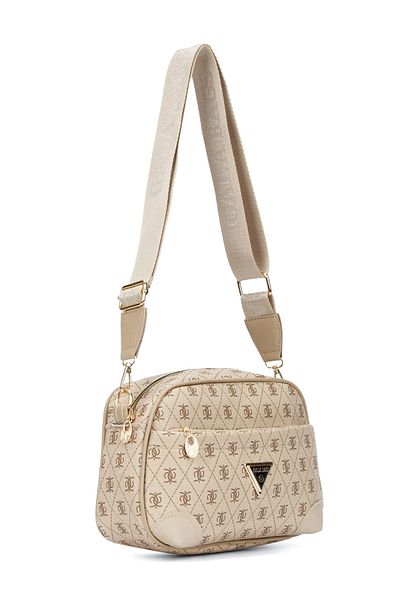 Newish Women's Mink Vegan Leather Patterned Crossbody Shoulder Bag (Monogram Farme)