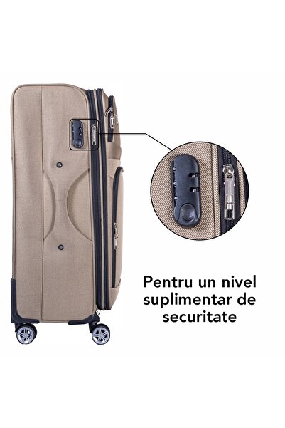 Naimeed Company Troler mic de călătorie, Naimeed D6001, 4 roți duble 360 ​​grade, material textil, crem, 35x21x58cm