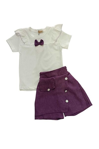 Kamex Bow Blouse and Button Detail Shorts Set