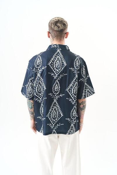 Respire Men's Pais Pattern Printed Oversize Shirt White