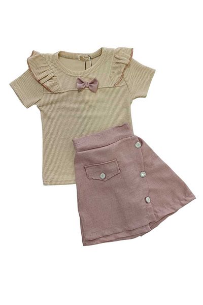 Kamex Bow Blouse and Button Detail Shorts Set