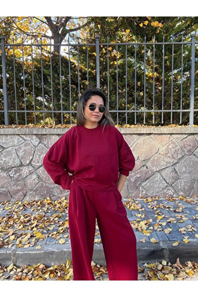 BÜŞRA PERKER بنطال رياضي أحمر كلاريت