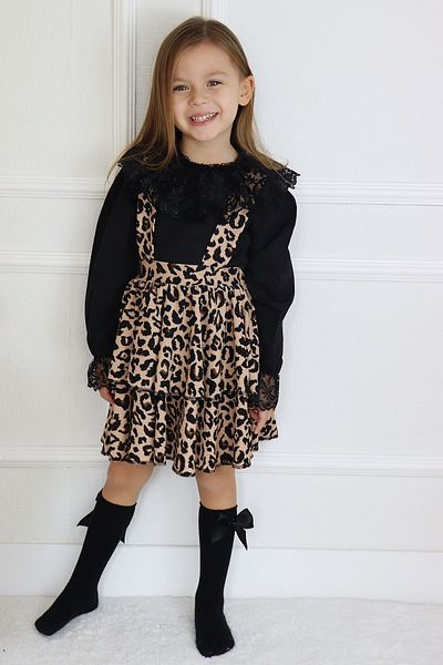 Parla Kids Rochie leopard Helen pentru fete Bluză din dantelă 23 aprilie 29 octombrie ținută spectacol cu ​​mânecă lungă