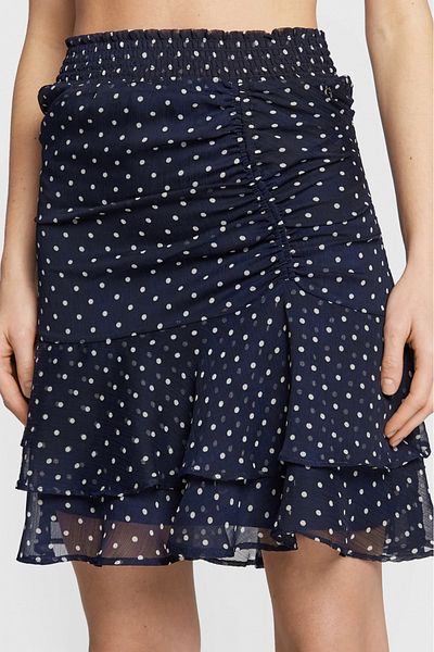 Guess Fusta Guess din sifon cu terminatie cu volane Bleumarin XS INTL