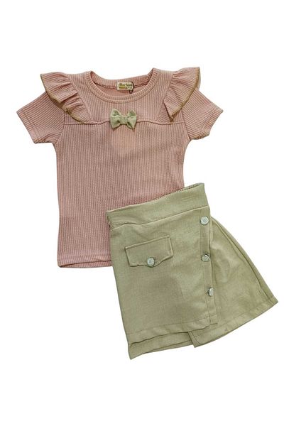 Kamex Bow Blouse and Button Detail Shorts Set