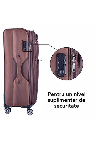 Naimeed Company Troler mic de călătorie, Naimeed D6000, 4 roți duble 360 ​​grade, material textil, maro, 35x21x58cm