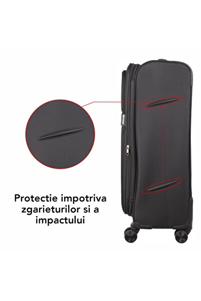 Naimeed Company Troler mic de călătorie, Naimeed D5971, 4 roți duble 360 ​​grade, material textil, Negru, 36x23x52cm