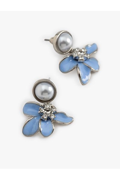 Koton Stone Detailed Dangle Pearl Flower Earrings