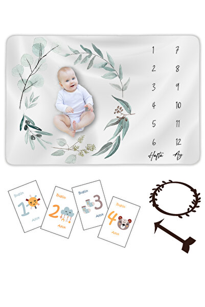 Moky Design Bebek Hediyelik Aylık Fotoğraf Anı Battaniyesi, Hediye Erkek Kız Bebek Yeni Doğan Doğum Hediyesi