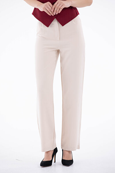 NEVEGE BUTİK Women's Burgundy Lined Stylish Linen Vest