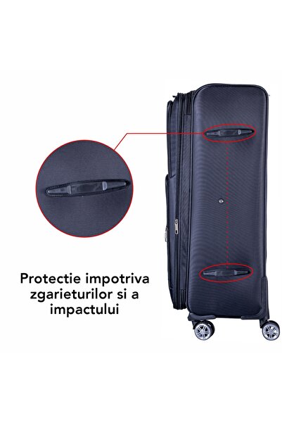 Naimeed Company Troler mic de călătorie, Naimeed D5998, 4 roți duble 360 ​​grade, material textil, Negru, 35x21x58cm