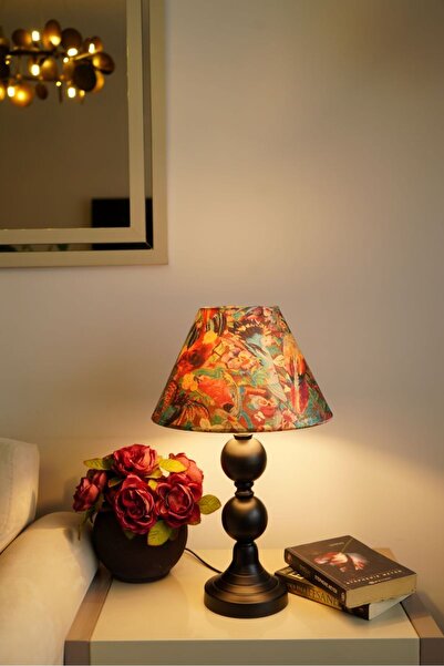 retro home design Siyah Dejavu Konik Kadife Kumaşlı Tavus Kuşu Model Masa Lam...