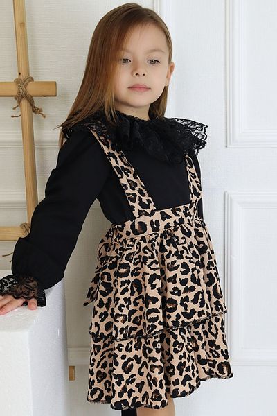 Parla Kids Rochie leopard Helen pentru fete Bluză din dantelă 23 aprilie 29 octombrie ținută spectacol cu ​​mânecă lungă