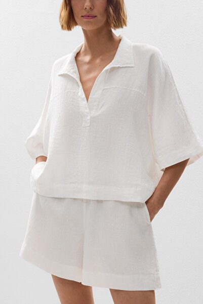 Oysho Oversize Short-sleeved 100% Linen Shirt
