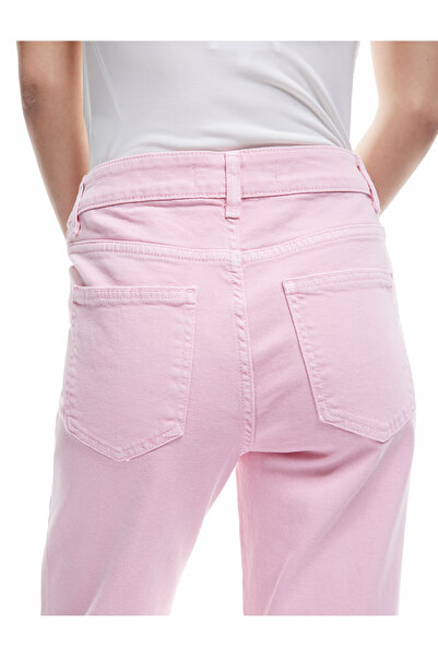 Koton Pamuklu Düğmeli Cepli Dar Kalıp Yüksek Bel İspanyol Paça Jean Pantolon - Flare Jeans