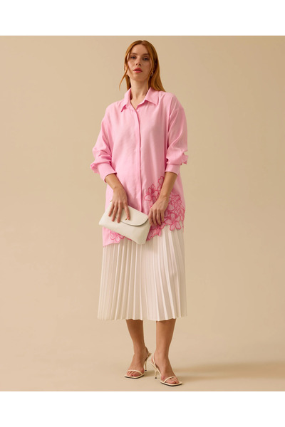 SEÇİLSTORE Nakışlı Düğme Detaylı Uzun Kollu Tunik