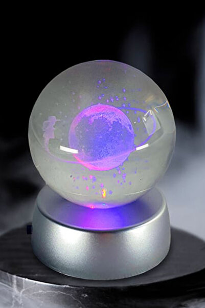 CİYU TİCARET Satürn görselli ışıklı cam küre plastik altlıklı şeffaf cam küre...