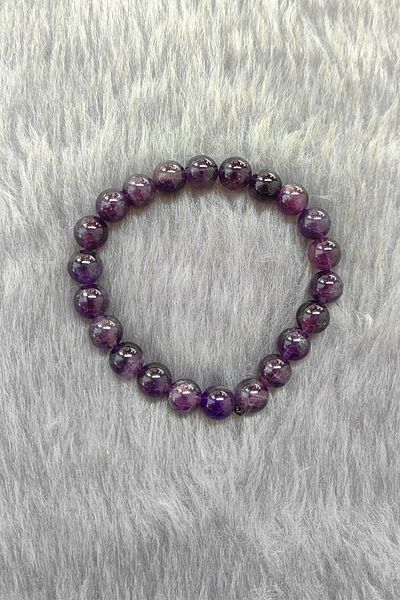 Chavin Real Natural 8 Mm. Amethyst Stone Elastic Men's Bracelet Ev84