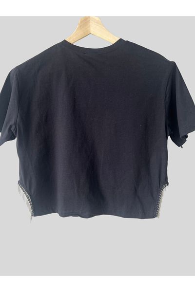 Robin Stone Detailed Crop T-shirt