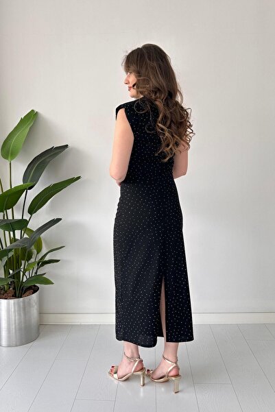 MaziButik Parıltılı Krep Elbise Siyah