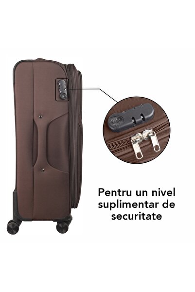 Naimeed Company Troler mic de călătorie, Naimeed D5973, 4 roți duble 360 ​​grade, material textil, maro, 36x23x52cm