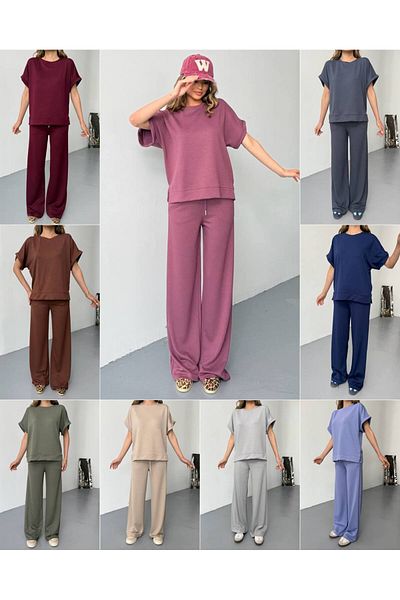 soBasic Set de trening cu picior lat, cu gât crew, din țesătură modal, cu talie elastică