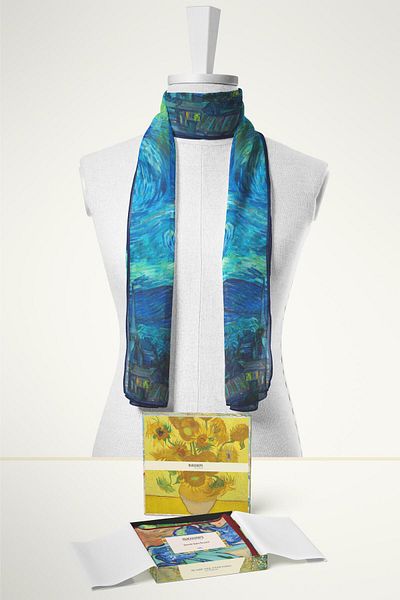 Buka Shops Eșarfă din șifon premium versatilă „Noapte înstelată” Van Gogh (opera din 1889)