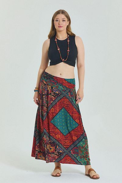 Los banditos Elastic Waist Draped Detailed Large Size Skirt
