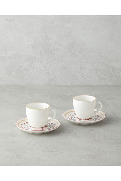 English Home Elvina Bone Porcelain 4 Piece Coffee Cup Set for 2 People 90 ml Colorful