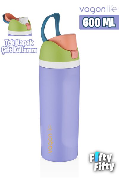 Vagonlife 600 ml Single Lid Dual Use Steel Thermos with Straw or Without Straw with Carrying Handle -Ffvgn0443R600M