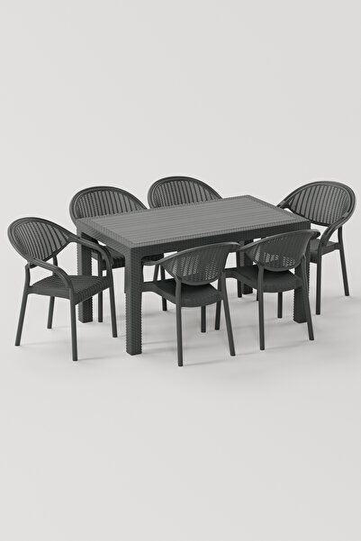 Çavdar Group 90x150 cm Rattan 6 Kişilik Masa Takımı Camsız Bambu Sandalye Bah...