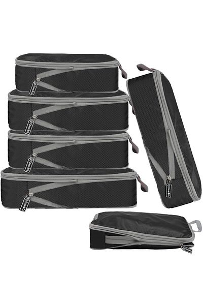 Quasar & Co. Set 6 Huse Organizare Bagaj ®,impermeabile,sistem Compresie/extensie Cu Fermoar,negru