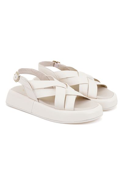 Desa Women's Beige Wedge Sole Leather Sandals