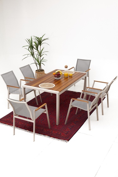 Divona Home BERUS ALÜMİNYUM BAHÇE BALKON MASA TAKIMI SERAMİK (KREM) 6 Kişilik