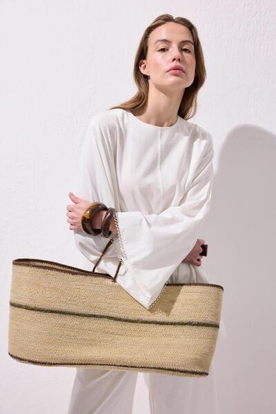 KADRİYE BAŞTÜRK Faye Scalloped Linen Blouse Trousers Suit Ecru