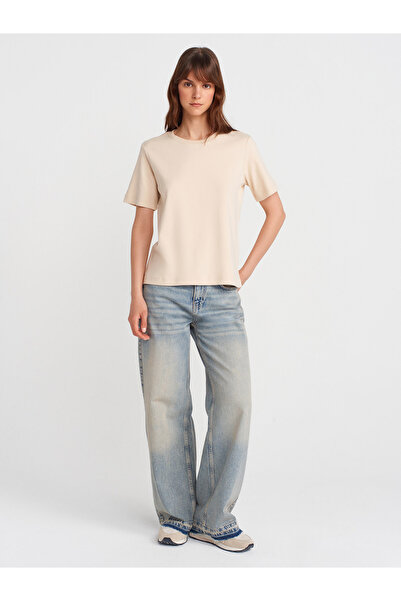 Dilvin 31763 Μπλουζάκι με λαιμόκοψη-Πέτρα