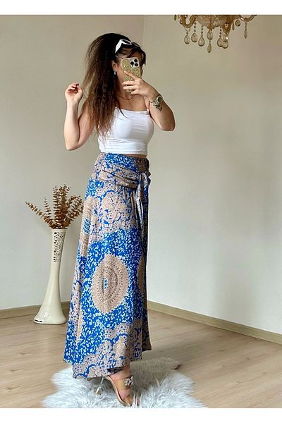 AZRA BUTİK Fusta albastră cu model autentic