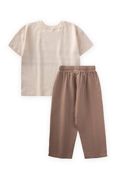 Cigit Brave Striped T-Shirt Suit 2-10 Years Ecru Mink