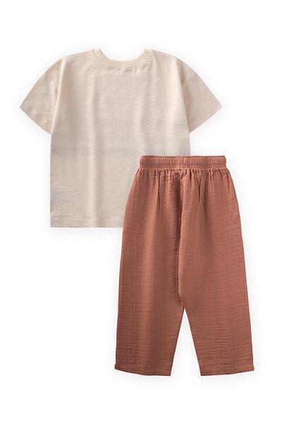Cigit Brave Striped T-Shirt Suit 2-10 Years Ecru - a Brown