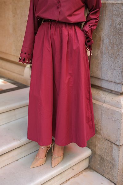 LOCCO Γυναικεία ελαστική φούστα μέσης Claret Red