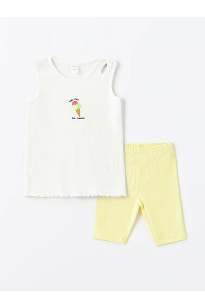 LC Waikiki Lcw Kids Ecru Crew Neck Baby Girl Blouse and Shorts Set of 2