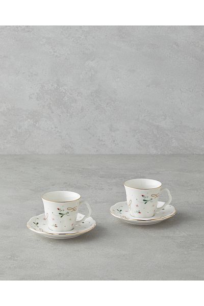 English Home Greena Bone Porcelain 4 Piece Coffee Cup Set for 2 People 80 ml Colorful