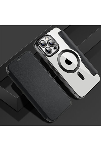 REDz Accessories Husă de card Magsafe, hibridă, aspect piele, compatibilă cu iPhone 13 Pro, portofel pentru carduri, silicon, neagră