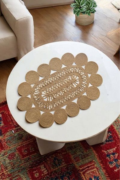 CollessiaHome Riva 62x42 cm Τραπεζομάντιλο από άχυρο σχοινί γιούτας Runner Κάλυμμα τραπεζιού σαλονιού Κάλυμμα κονσόλας Μικρό χαλάκι
