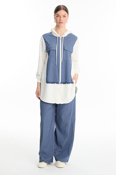 Zühre Hooded Zippered Denim Double Set