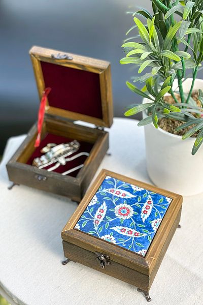 FARİKA Wooden Patterned Multi-Purpose Jewelry - Jewelry Box - Meriç