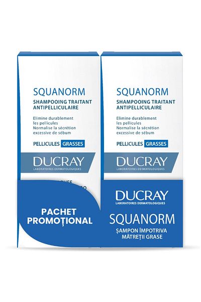 Ducray Pachet Ducray Squanorm: Sampon anti-matreata grasa 2x200 ml