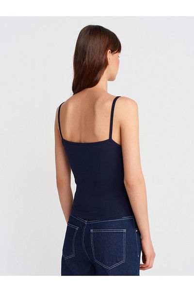 Dilvin 21008 Buttoned Strap Top-Navy Blue