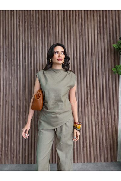 ESRAHELVACI Asymmetrical Blouse Linen Pants Set
